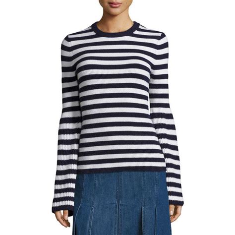 Michael Kors Striped Crewneck Cashmere Sweater, Navy